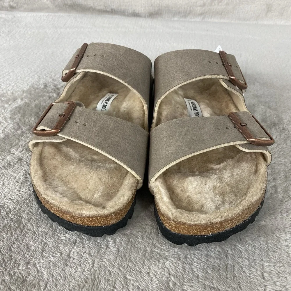 Birkenstock Arizona Shearling Sandals Womens US 10 EU 41 Grey Taupe Narrow NEW